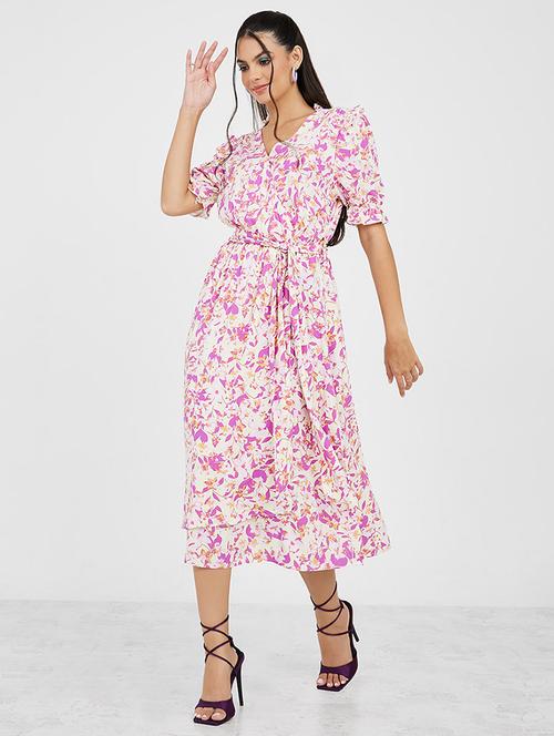 floral print wrap front a-line midi dress - 19492726 - Very Small Image - 1