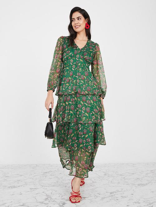 floral print layered a-line maxi dress - 19492730 - Very Small Image - 1