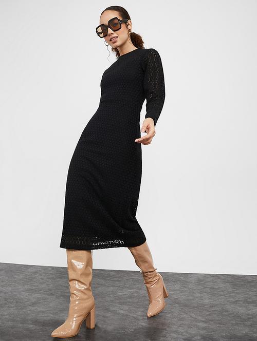 long sleeves embroidered insert lined midi dress - 19492793 - Very Small Image - 1