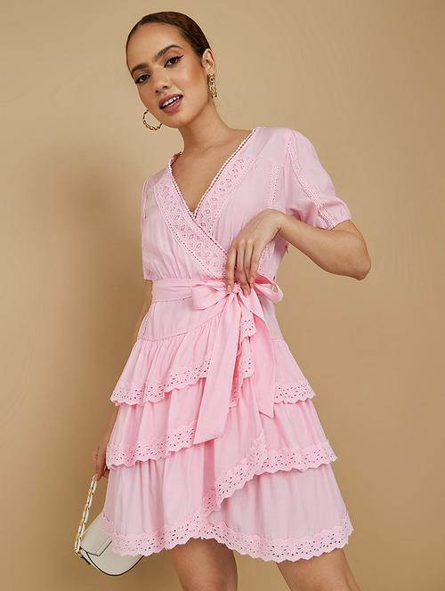 cuffed sleeves layered mini dress - 19492797 - Very Small Image - 1