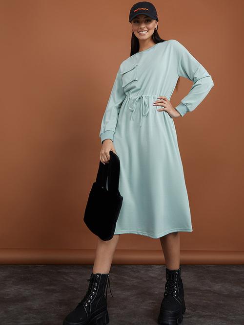 long sleeves flap pocket detail sweatshirt midi dress - 19492815 - Very Small Image - 1