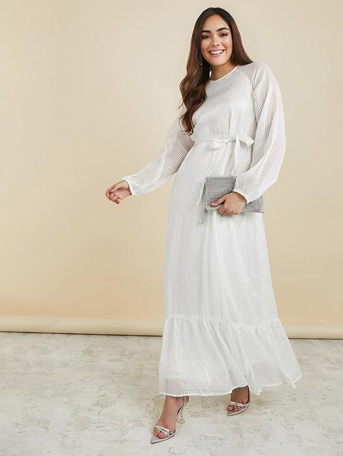 long sleeves self-striped woven a-line maxi dress - 19492827 - Very Small Image - 1