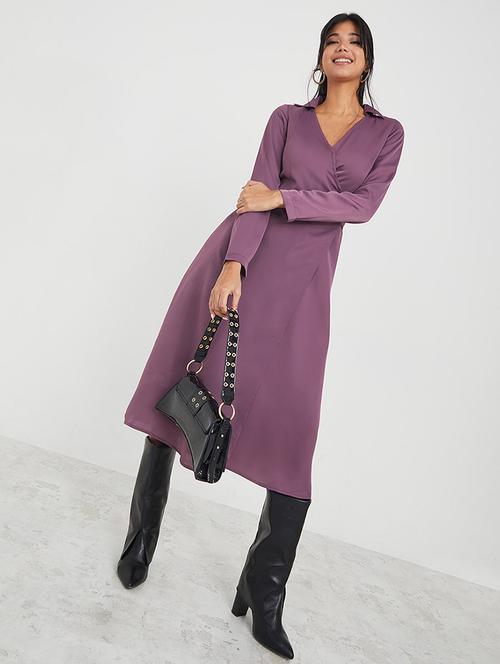 long sleeve plain wrap midi dress - 19492848 - Very Small Image - 1