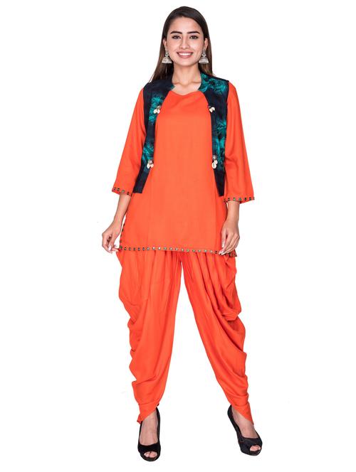 orange kurta bottom set - 19493336 - Very Small Image - 1
