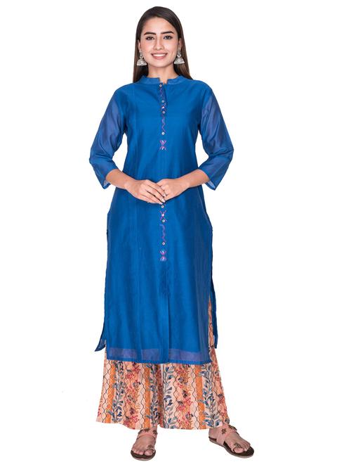 blue self design kurta palazzo set - 19493371 - Very Small Image - 1