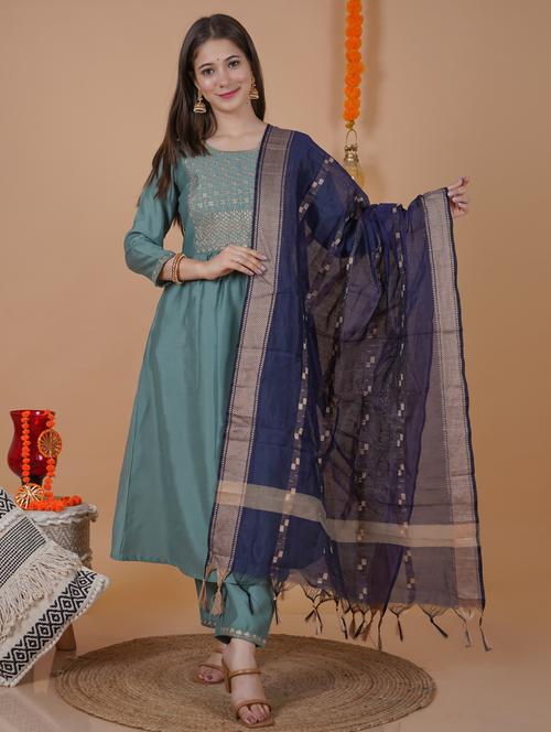 self design kurta, dupatta & bottom set - 19493384 - Very Small Image - 1