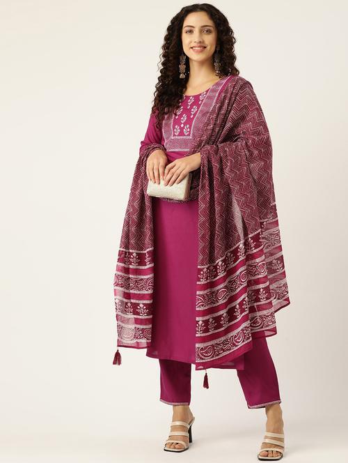 purple self design kurta, dupatta & bottom set - 19493413 - Very Small Image - 1