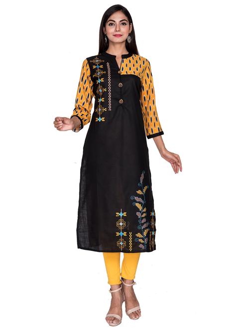black self design rayon straight kurta - 19493501 - Very Small Image - 1