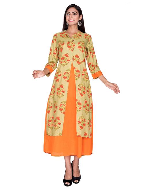 orange printed rayon a-line kurta - 19493503 - Very Small Image - 1