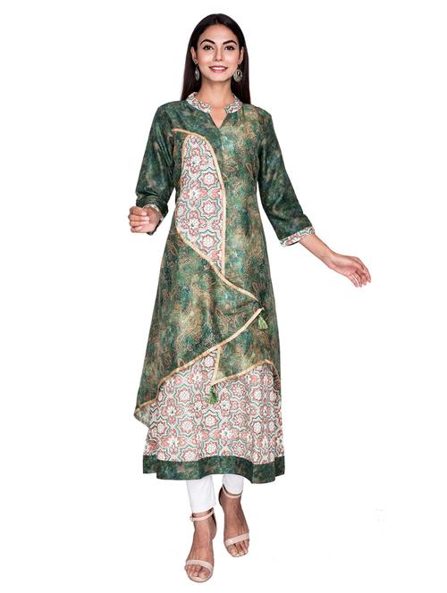mandarin collar printed a-line kurta - 19493519 - Very Small Image - 1