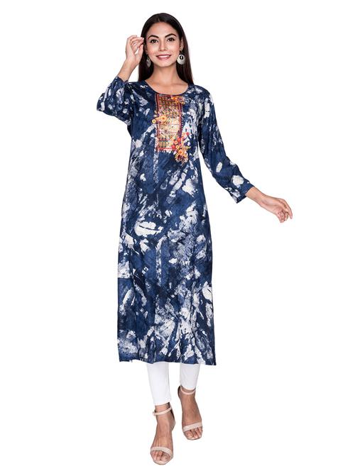 notch neck embroidered straight kurta - 19493531 - Very Small Image - 1