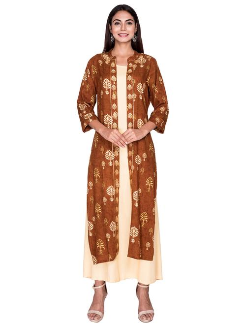 round neck straight kurta with jacket - 19493532 - Very Small Image - 1