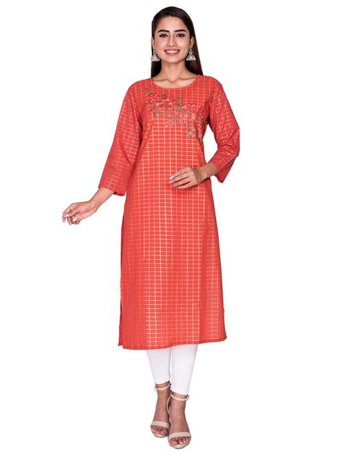 round neck embroidered straight kurta - 19493536 - Very Small Image - 1