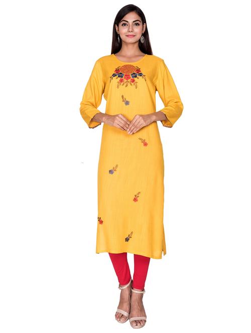 round neck embroidered straight kurta - 19493541 - Very Small Image - 1