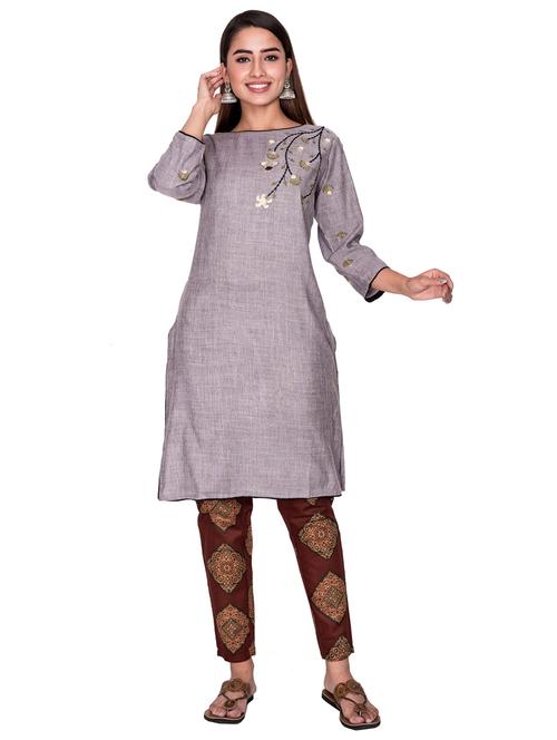 grey self design straight kurta - 19493561 - Very Small Image - 1
