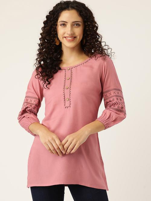 pink rayon regular tunic with side slit - 19493692 - Very Small Image - 1