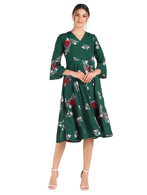 green crepe fit & flare dress - 19494124 - Very Small Image - 1