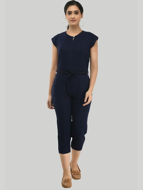 dark blue solid 3/4 jumpsuit - 19494164 - Very Small Image - 1