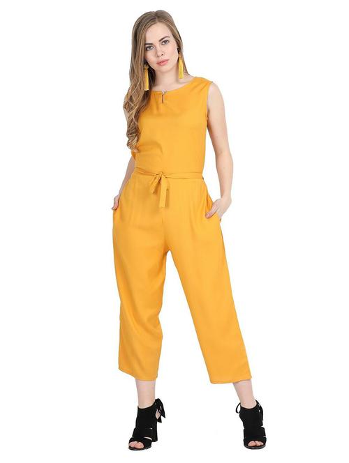 yellow solid full leg jumpsuit - 19494167 - Very Small Image - 1