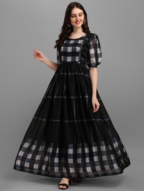 check printed fit & flare dress - 19494275 - Very Small Image - 1