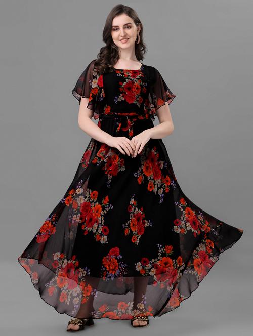 florals prints fit & flare gown - 19494283 - Very Small Image - 1