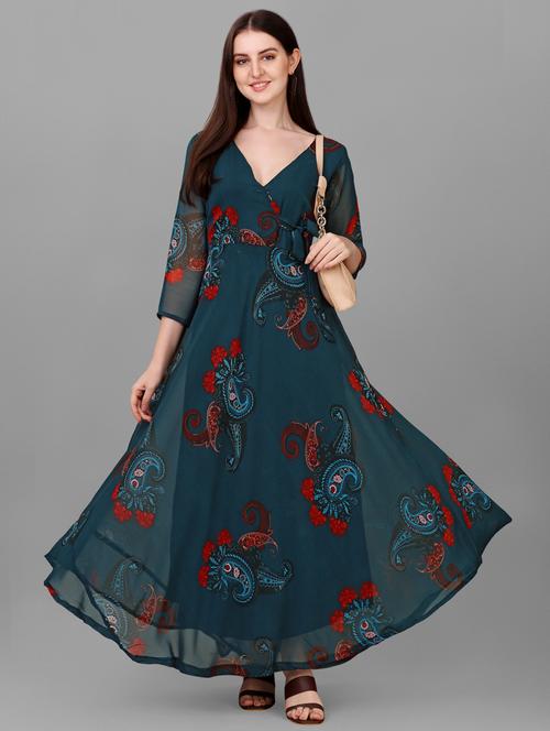 florals prints fit & flare gown - 19494285 - Very Small Image - 1