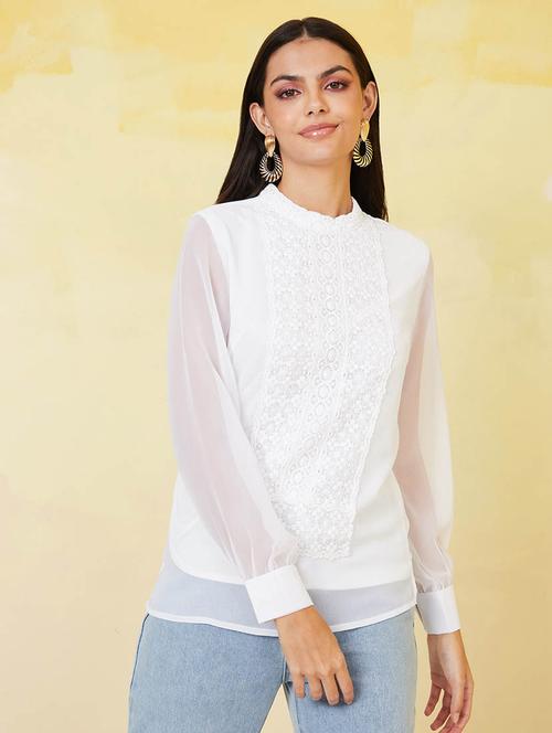 high neck front lace detail blouse - 19494467 - Very Small Image - 1