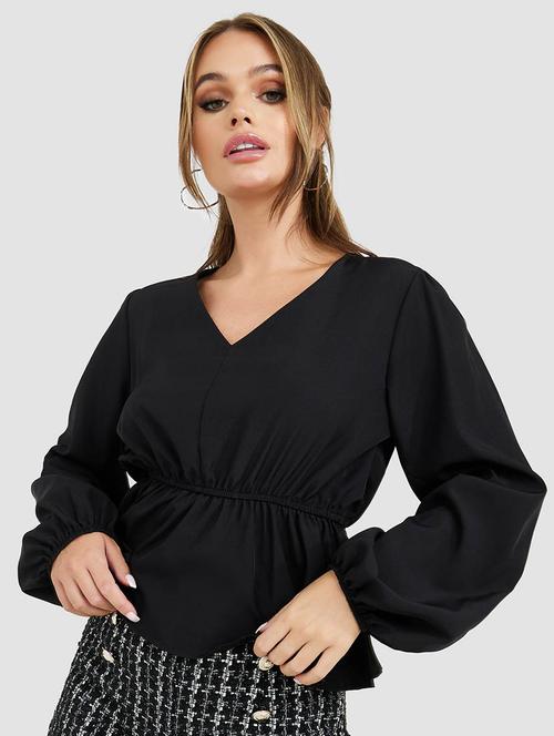 long sleeves v neck regular fit peplum top - 19494555 - Very Small Image - 1