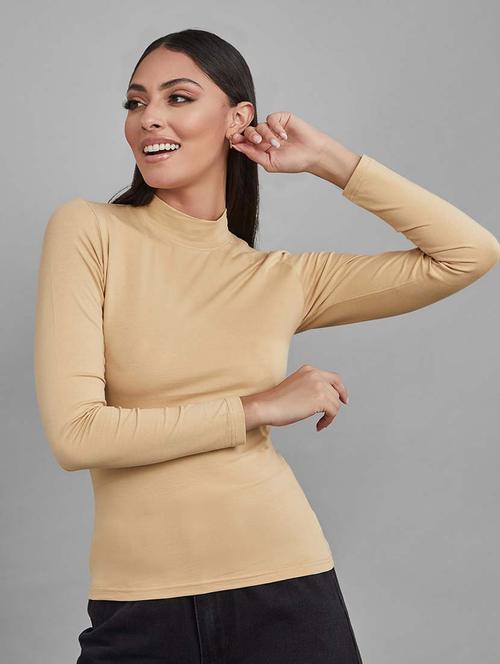 long sleeves high neck single jersey top - 19494601 - Very Small Image - 1