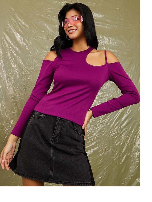 cold shoulder sleeve high neck fitted knit top - 19494623 - Very Small Image - 1