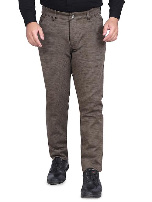 brown cotton flat front casual trouser - 19494960 - Very Small Image - 1