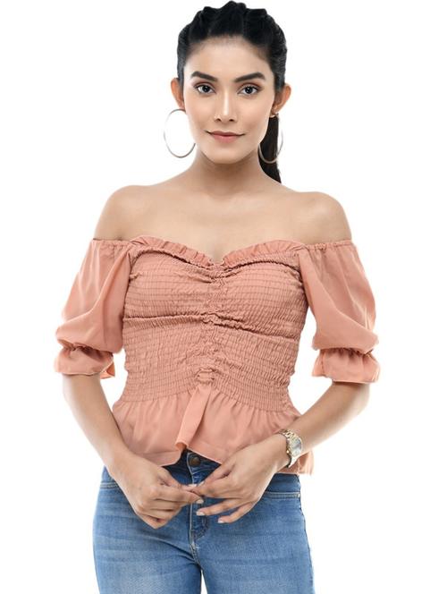 beige crepe off shoulder top - 19495286 - Very Small Image - 1