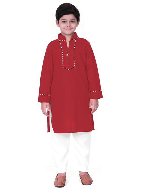 red solid kurta & pajama full length set - 19495309 - Very Small Image - 1