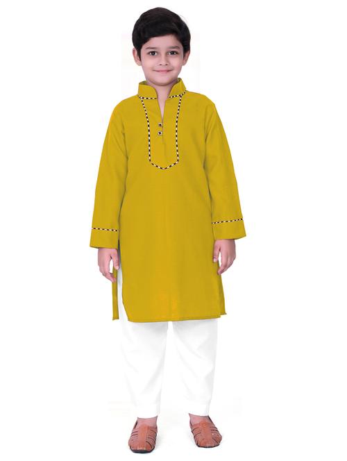 yellow solid kurta & pajama full length set - 19495311 - Very Small Image - 1