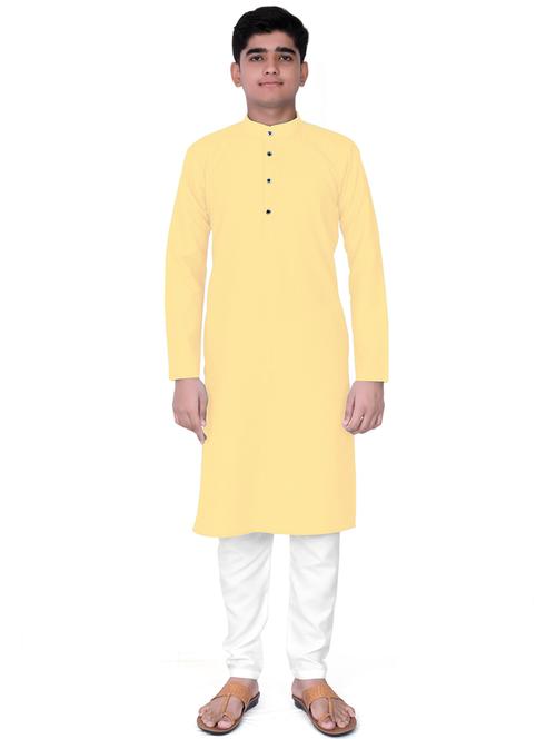 yellow solid kurta & pajama full length set - 19495314 - Very Small Image - 1