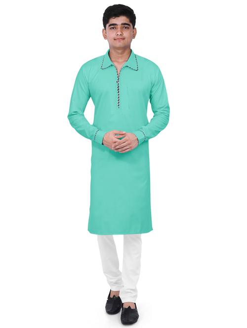 turquoise solid kurta & pajama full length set - 19495323 - Very Small Image - 1