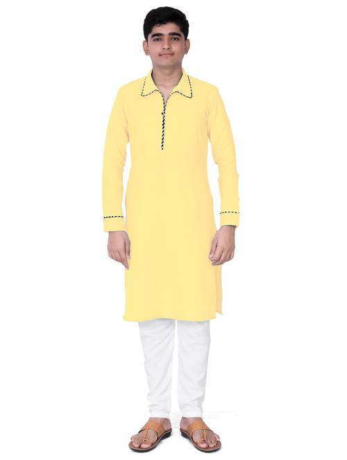 yellow solid kurta & pajama full length set - 19495324 - Very Small Image - 1
