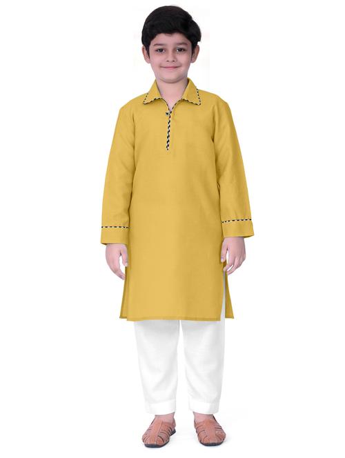 yellow solid kurta & pajama full length set - 19495356 - Very Small Image - 1