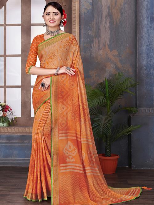 orange georgette printed saree - 19495758 - Very Small Image - 1