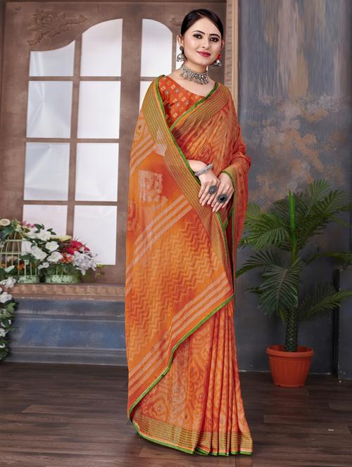 orange georgette printed saree with blouse - 19495763 - Very Small Image - 1