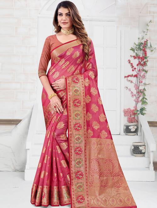 self design woven saree with blouse - 19495764 - Very Small Image - 1
