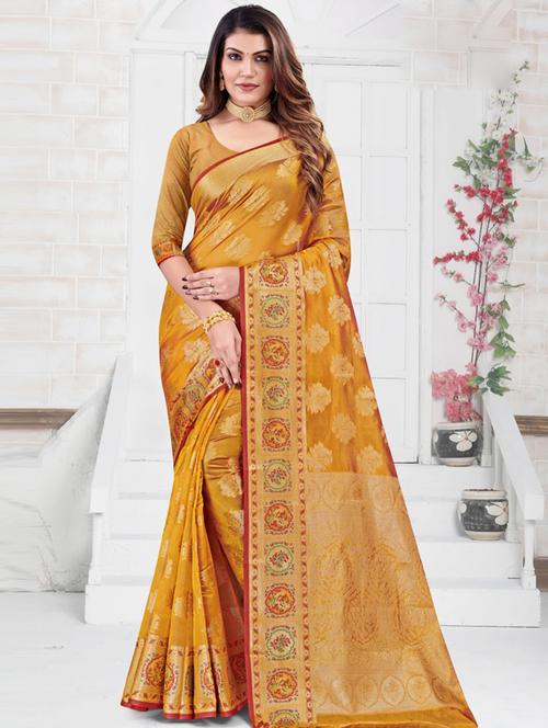 self design woven saree with blouse - 19495767 - Very Small Image - 1