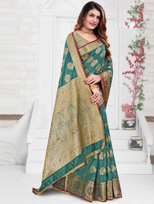 self design woven saree with blouse - 19495768 - Very Small Image - 1