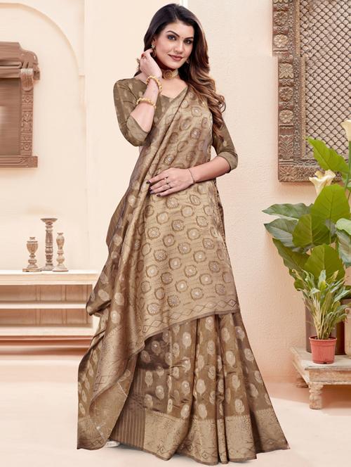 self design woven saree with blouse - 19495771 - Very Small Image - 1