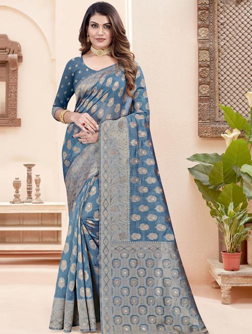 self design woven saree with blouse - 19495772 - Very Small Image - 1