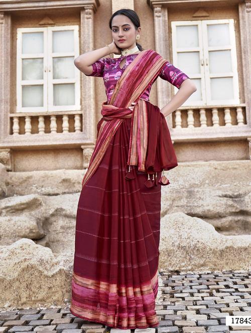 maroon chiffon printed saree - 19495859 - Very Small Image - 1