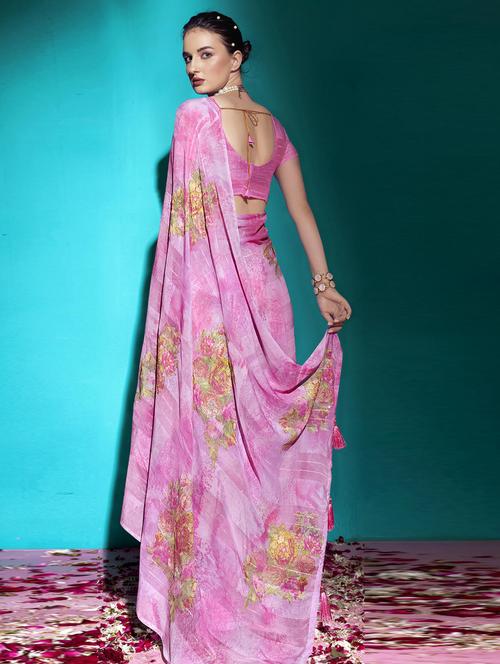 women's floral pink colored saree - 19495924 - Very Small Image - 1