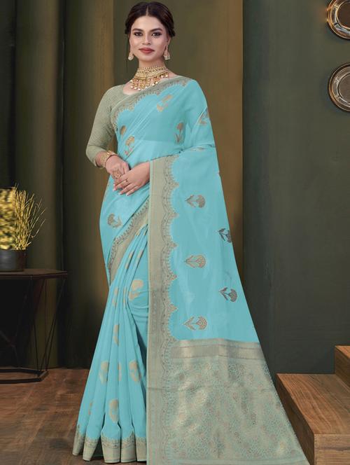 self design woven saree with blouse - 19495964 - Very Small Image - 1