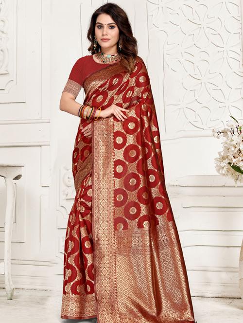 contrast bordered woven saree with blouse - 19495986 - Very Small Image - 1