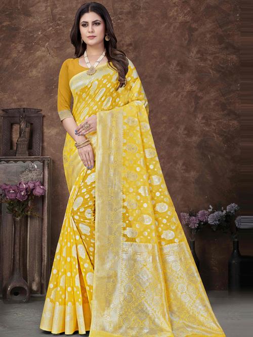 contrast bordered woven saree with blouse - 19495988 - Very Small Image - 1